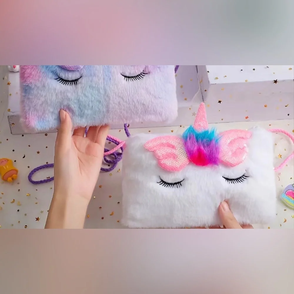 Girls sequin plush unicorn purse. New